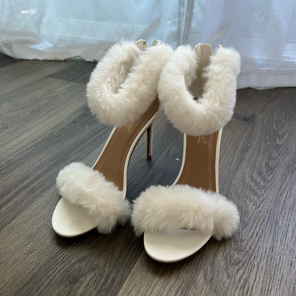 White Faux Fur Heels